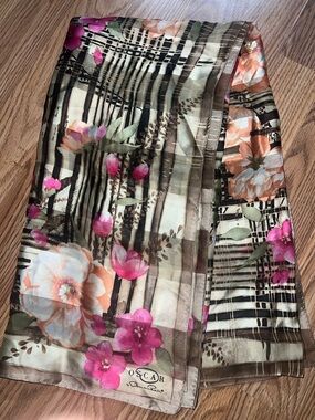 Oscar de la Renta Silk Floral Scarf in Pink, Peach & Olive